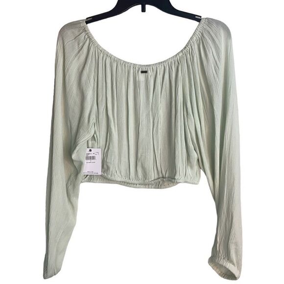 O'Neill Mallie Solid Long Sleeve Cropped Woven Gauze Blouse Top Size S New - Picture 6 of 10